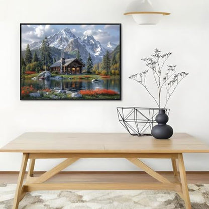 Shouruihua Diamond Painting Kits for Adults, Mountain Scene Diamond Art Kit | Mountains Water, Cabin, Forest, Landscape, Gem Art, Diamond Dotz Kits, Diamond Dots, Wall Art, Full Round Drill, 15.7x11.8in - color: Natural Scenery