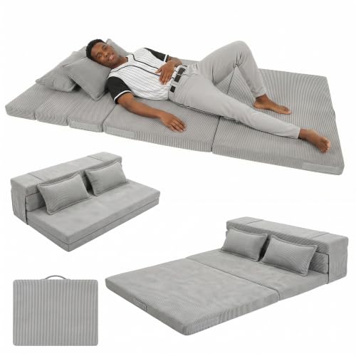 Tri-Fold Futon Mattress, Foldable Japanese Floor Sleep Mattress, High-Density Foam Tatami Bed Mat with Corduroy Cover, Floor Bed for Guest Room, Guest Bed & Flexible Living,(Charcoal Gray,Full) - color: Charcoal Gray, size: Full (75"L x 54"W x 3"Th)