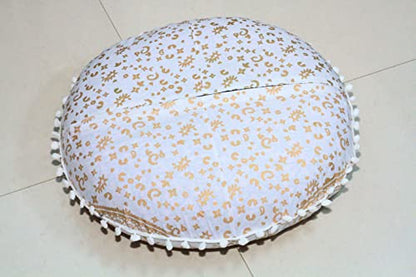 ICC Large Boho Ottoman Cover Pillowcase for Couch Floor Pillows & Cushion Covers Decorative Bohemian Hippie Mandala Pouf Pillow Cover Seating Meditation Cushion Cover (Gold Trishol, 32" Round) - size: 32" x 32" (Pack of 1), style: Gold Trishol