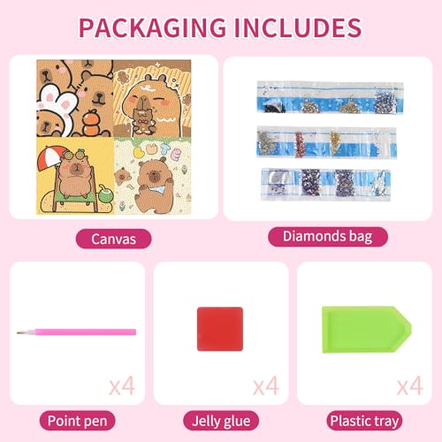 PERFECTSIGHT Cute 5D Diamond Art Kits, Kawaii DIY Painting Art for Adults Teen, 4 Pack Diamond Arts and Crafts Sets, Big Gem Full Drill Diamond Dots for Women (Capybara) - style: Capybara