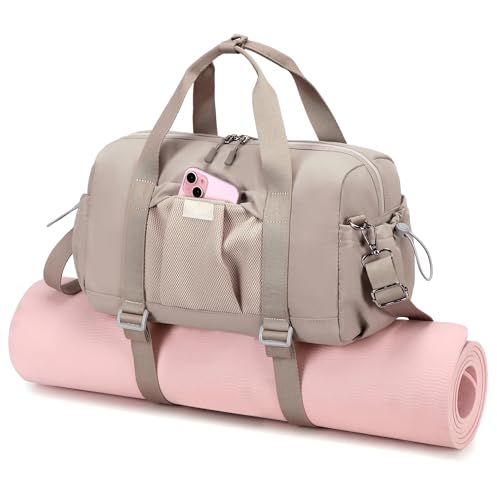 Small Mini Gym Bag for Women, Compact Duffle Overnight Bag - color: Khaki