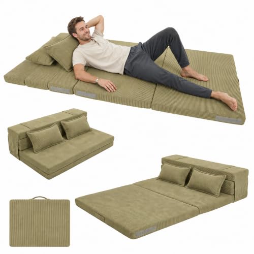 Tri-Fold Futon Mattress, Foldable Floor Mat (Sage Olive,Full) - color: Sage Olive, size: Full (75"L x 54"W x 3"Th)