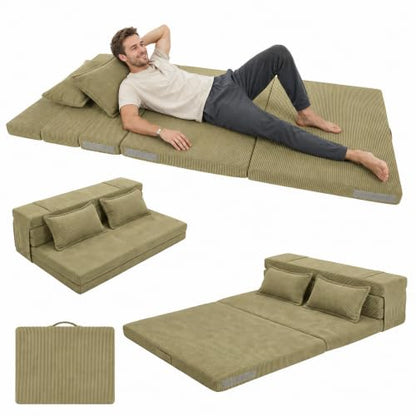 Tri-Fold Futon Mattress, Foldable Floor Mat (Sage Olive,Full) - color: Sage Olive, size: Full (75"L x 54"W x 3"Th)