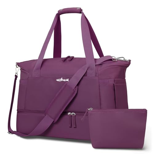 Gym Bag for Women, Personal Item Travel Bag with Shoes Compartment for Trip - color: Grape Purple, size: Medium