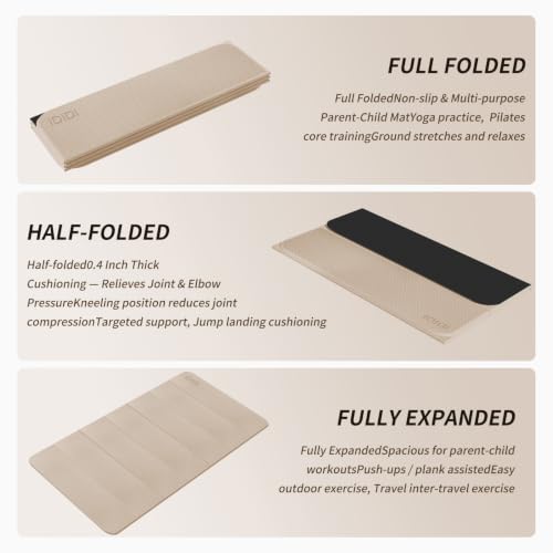 Foldable Yoga Mat Extra Large (74.0" x 47.2" x 0.4") - color: Beige+Black