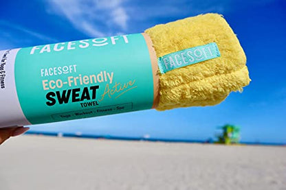 FaceSoft Eco Friendly Gym Towel for Working Out - Soft and Absorbent Cotton Exercise Towel - No Synthetic Microfibers or Plastics - Sweat Towel for Gym, Fitness, Sports, Yoga - Yellow - 1 Pc