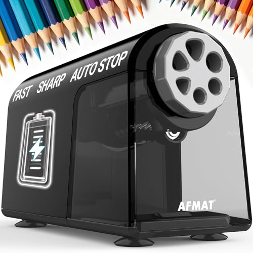 AFMAT Electric Pencil Sharpener for Classroom, 6 Holes, Cordless & Rechargeable, Fast Sharpen, Auto Stop, 10K+ Uses, Heavy Duty Pencil Sharpener for 6-11mm No.2/Large/Colored Pencils PSD2(Black) - color: Black