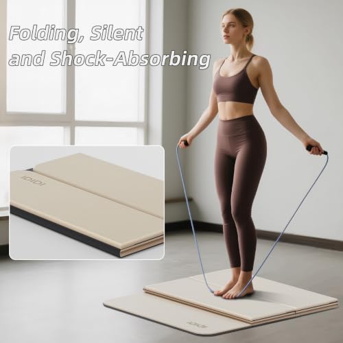 Foldable Yoga Mat Extra Thick 0.32"(8mm) | Folding Exercise Mat,Odorless POE, Non-Slip Grip, No-Curl Edges, Great for Yoga, Pilates & Home Workouts - color: Beige