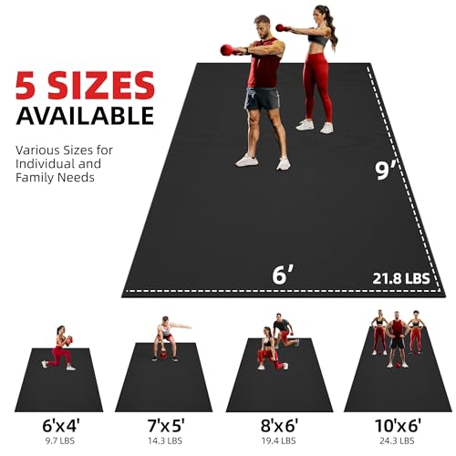 GymCope Extra Large Exercise Mat 10'x6'/9'x6'/8'x6'/7'x5'/6'x4' (8mm) - color: 9'x6'x8mm-Black