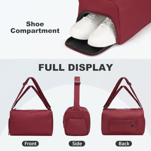 Womens Mini Gym Bag with Shoe Compartment 20L, Wine Red - color: Wine Red