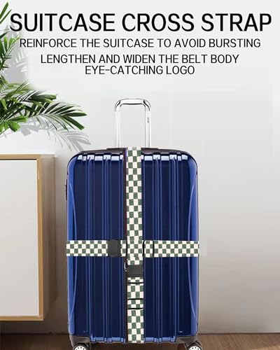 Luggage Straps for Suitcases, Adjustable Travel Belt, Durable Wide Luggage Strap, Cute Suitcase Strap Identifiers with Buckle, Bag Straps for Luggage, Green White Plaid - color: Green White Plaid