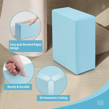 Yoga Blocks 2 Pack, 9"x6"x3" High-Density EVA Foam Yoga Block, Non-Slip Yoga Blocks for Yoga, Pilates Meditation, Stretching and Toning, Supportive, Latex-Free - color: Sky Blue