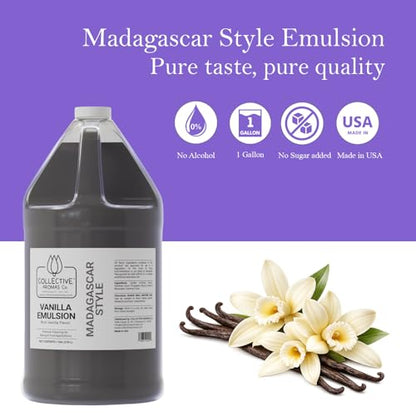 Collective Aromas Co. Madagascar Style Vanilla Emulsion for Baking – Concentrated Vanilla Flavoring for Cake, Cookies, Frosting, Ice Cream & Desserts, Bakery Style Liquid Emulsion 1 Gallon (128 fl oz) - size: Madagascar Vanilla - 1 Gallon (128 fl oz)