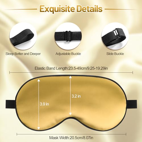 Silk Sleep Mask, Blackout Eye Mask for Sleeping with Adjustable Strap - color: Gold