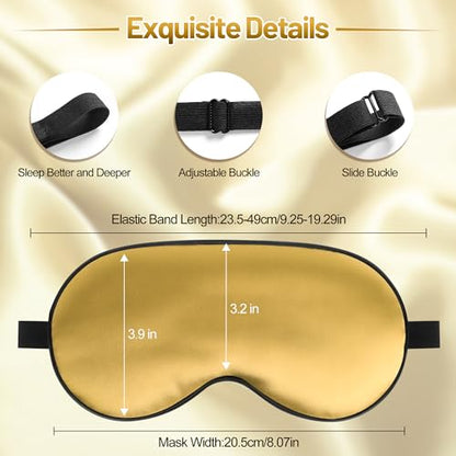 Silk Sleep Mask, Blackout Eye Mask for Sleeping with Adjustable Strap - color: Gold