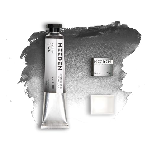 MEEDEN Professional Artist Watercolor Paint: Black - 15ml/0.5oz | Water Color Tube, Semi-Moist Pigment Half Pan and Empty Matching Half Pan for Artists Pros - color: Black