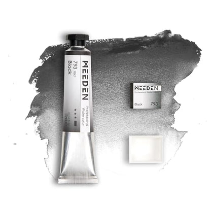 MEEDEN Professional Artist Watercolor Paint: Black - 15ml/0.5oz | Water Color Tube, Semi-Moist Pigment Half Pan and Empty Matching Half Pan for Artists Pros - color: Black