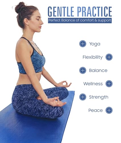ROMIX Yoga Mat Thick 10Mm, Non-Slip Exercise Mat, 72 X 24 In, NBR - color: Blue