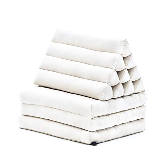 Leewadee - Comfortable Japanese Floor Mattress - Thai Floor Bed with Triangle Cushion - Futon Mattress - Thai Massage Mat, 67 x 21 inches, Ecru, Kapok Filling | Floor & lounge cushion for relaxing, reading & TV - for meditation & yoga, firm & stable - col
