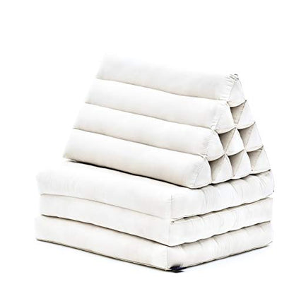 Leewadee - Comfortable Japanese Floor Mattress - Thai Floor Bed with Triangle Cushion - Futon Mattress - Thai Massage Mat, 67 x 21 inches, Ecru, Kapok Filling | Floor & lounge cushion for relaxing, reading & TV - for meditation & yoga, firm & stable - col