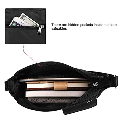 Kamo Crossbody for Women - Multi-pocket Shoulder Lightweight Messenger Casual Printed Purse Handbag Travel Bag - color: Black