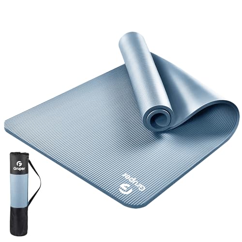 Gruper Yoga Mat Non Slip NBR Extra Thick Yoga Mat, 72"L x 32"/24"W x 0.6"/0.4"TH (185cm x 80cm/61cm x 15mm/10mm), Anti-Tear Exercise Mat with Carrying Strap and Bag, Workout Mats for Yoga, Pilates - color: Grey Blue, size: 72 x 24 x 0.4 inches