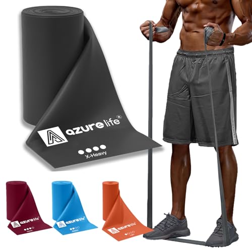 A AZURELIFE Professional Individual Exercise Resistance Bands, Single 5, 6,7 Ft or 8 Yards Elastic Bands, Non-Latex Stretch Bands for PT, Yoga, Pilates, Rehab, at-Home or The Gym Workouts - color: Gray - X-Heavy, size: 24 Feet