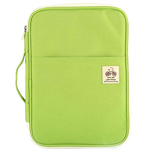 JAKAGO A4 Travel Portfolio Multifunctional Document Organizer Zippered Case for Office Supplies (green) - color: Green