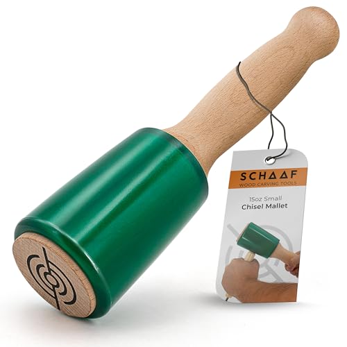 Schaaf Wood Carving Tools 15 oz Woodworking Mallet for Chisels & Gouges | Wooden mallet for precision and force, urethane striking head absorbs impact to protect chisel handles, reduce noise - color: Green