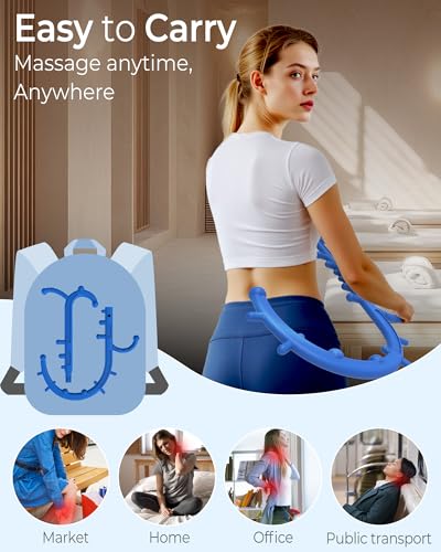 Back and Neck Massager for Pain Relief Deep Tissue, Upgraded Full Body Trigger Point Cane Massage Tools, Massage Stick Pressure Point Hook, Muscle Knot Remover Tool (Blue) - color: Blue