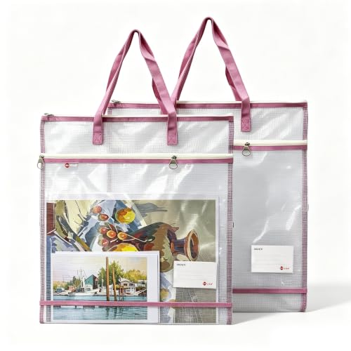 2 Pack 16.5x17 Inch Art Portfolio Bags, Portfolio Folder for Artwork, Posters Storage Case with Zipper and Handle Mesh Folder Organizers for Poster Storage, Scrapbook, Bulletin Boar(Pink) - color: Pink