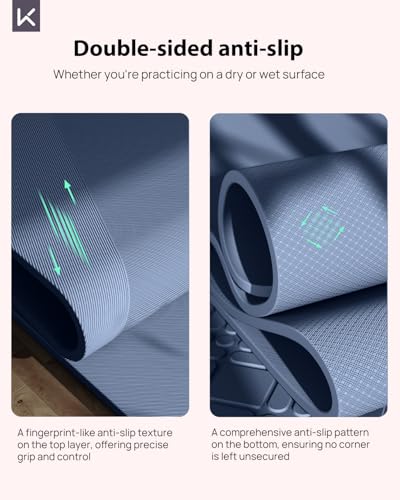 KEEP Extra Wide Yoga Mat, 7mm Thick 72" x 32" Exercise Mat | 7mm thick Extra wide yoga mat with carry strap for home workout, yoga, exercise and Pilates - color: Navy Blue