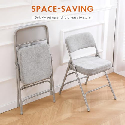 Folding Chair Fabric Padded Seat Indoor Foldable Chair Grey 2 Pack - color: Gray X2