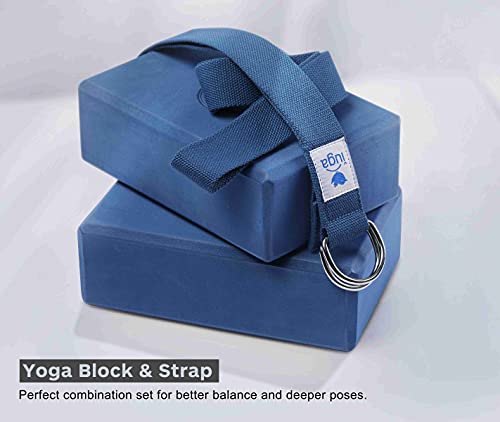 IUGA Yoga Blocks 2 Pack With Strap Non Slip High Density 9"x6"x3" Solid & Cork Yoga Block With Yoga Strap to Improve Strength Balance for Yoga Pilates Meditation