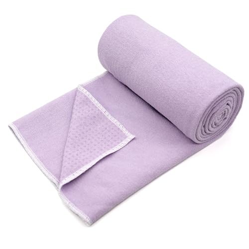 Eunzel Hot Yoga Towel - Microfiber Non Slip Yoga Mat Towel with Grip Dot Sweat Absorbent Towel for Hot Yoga, Pilates and Fitness 72" x 24", Taro Purple/White - color: Taro Purple/ White