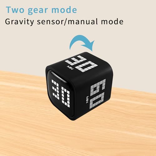 Qumox Digital Cube Timer, Rechargeable Flip Timer with Gravity Sensor & Manual Mode, 5/10/30/60 Minute Countdown, USB-C, LED Display, Vibration & Sound Alerts for Study, Work, Cooking, Fitness
