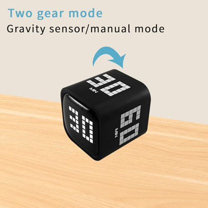 Qumox Digital Cube Timer, Rechargeable Flip Timer with Gravity Sensor & Manual Mode, 5/10/30/60 Minute Countdown, USB-C, LED Display, Vibration & Sound Alerts for Study, Work, Cooking, Fitness