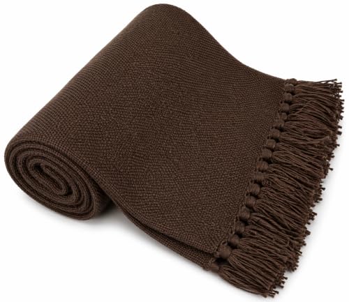 Kakaos Solid Color Cotton Yoga Blankets with Matching Tassels (Brown) - color: Brown