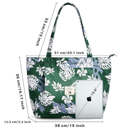 WLLWOO Yoga Mat Carrier Bag for Women Canvas Carryall Tote Gym Pilates | Large Holder Zipper Shoulder for Beach Travel Workout Fitness Office - color: Dark Green Leaf