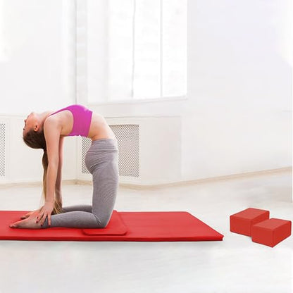 BalanceFrom 71x24 Inches Yoga Mat with Knee Pad and Optional Blocks – Extra 1-Inch Thick Non-Slip Foam with Anti-Tear Surface and Carrying Strap for Home, Studio, or Gym Workouts - color: Red, style: Mat & Knee Pad & Yoga Blocks