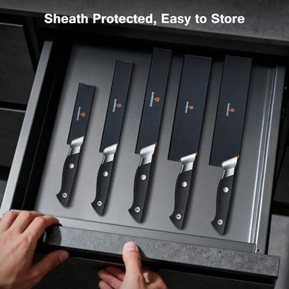 10 PCS Japanese Kitchen Knife Set, Dishwasher Safe | 5 Layers High Carbon 9Cr18Mov Stainless Steel, Ultra-Sharp Professional Chef Cooking Knife with Knife Sheath - color: 10PCS Knife Set
