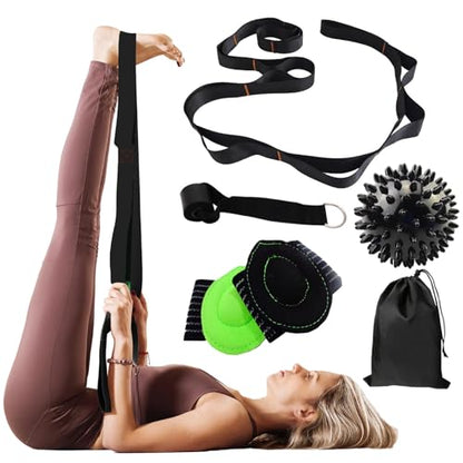 Calf Stretcher Multi Loop Stretch Strap - Physical Therapy Strap for Stretching, Calf Stretch Yoga Belt with Loops, Hamstring Stretcher, Leg Stretch Band, Fascia Stretcher & Arch Support Bands for Feet - color: BLACK