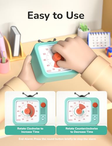 LIORQUE Visual Timer for Kids with Pause, 60 Minute Countdown Timer, Green - color: White+green