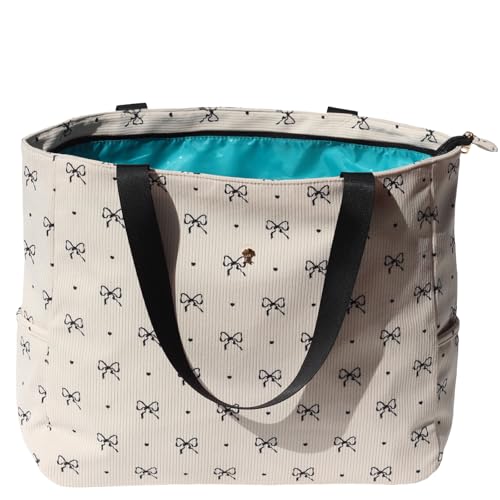 ESVAN LARGE BEACH BAG Water Resistant Lightweight 20 inch Women Oversize Tote Bag for Gym Beach Travel Pool Yoga Nurse - color: Corduroy Bow