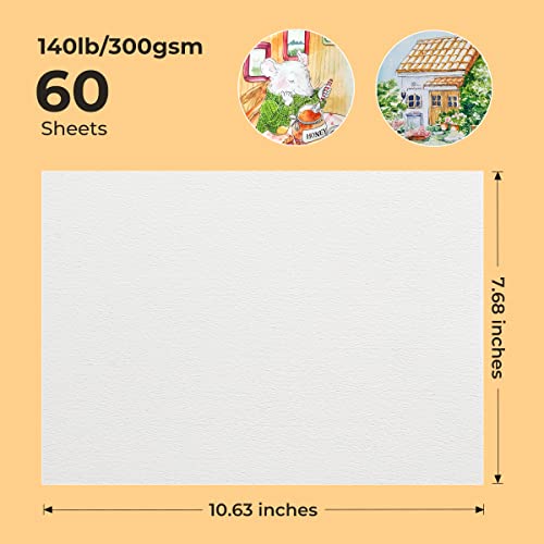 Paul Rubens 60 Sheets Watercolor Paper,Cold Press 50% Cotton&140lb /300gsm Acid-Free Bulk White Paper for Artists, Students & Adults（10.63 * 7.68 inch） - color: cold press, size: 10.63*7.68 inches