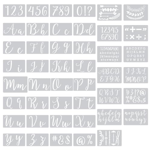 45PCS Reusable Letter Stencils, Alphabet Numbers Painting Stencil Kit | Reusable stencils with letters, numbers, and punctuation for painting on wood, fabric, chalkboards, walls, and DIY crafts