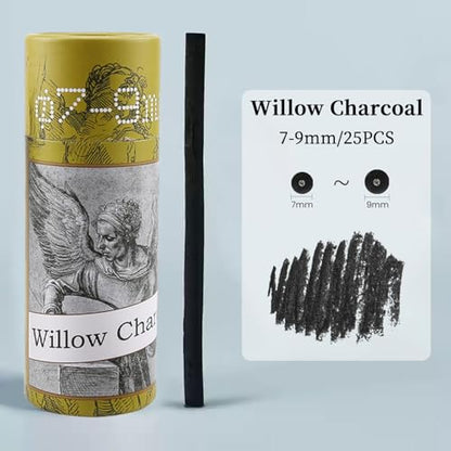Willow Charcoal Sticks - Natural Willow Charcoal for Artists, Beginners, or Students of All Skill Levels - Perfect for Drawing and Sketching, Approx. 7-9mm Dia, 25 Sticks - style: 7-9mm