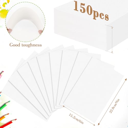 150PCS 9x6 Watercolor Paper Bulk, 140lb/300g Cold Press Thick Water Color Paper Pad for Child Adult, White Art Paper for Drawing Painting Markers Gouache, Textured Cotton Paper Sheets - color: White-150pcs, size: 6x9