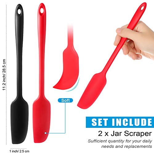 Patelai 2 Pieces 2 Pcs Silicone Jar Spatula Long Handle Scraper, Red, Black | Non-stick Rubber Heat Resistant Spatula Silicone Scraper for Jars, Smoothies, Blenders Cooking Baking Stirring Mixing Tools - color: Red, Black