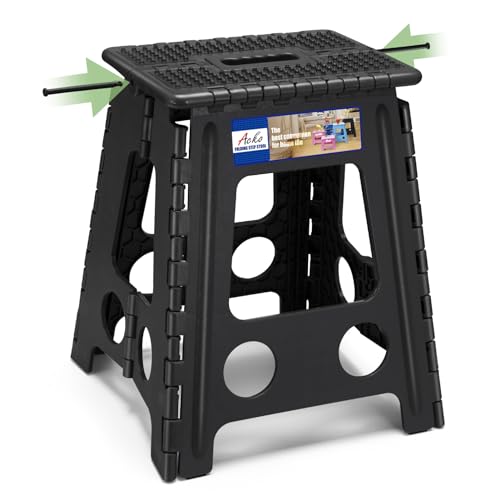 ACKO 16 Inch Folding Step Stool with Safety Lock, Holds 400 lbs, Dot Black | Portable Foldable Stools with Handle, Heavy Duty Collapsible Non-Slip Foot Stool for Adults & Kids, Kitchen Bathroom Outdoor - color: Dot Black, size: 16 Inch